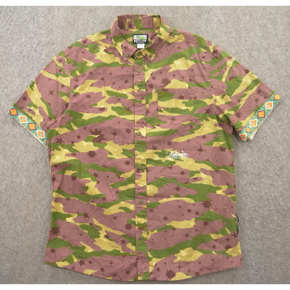 Billionaire Boys Club Shirt Mens Medium Green Brown Camo Java Logo Streetwear
